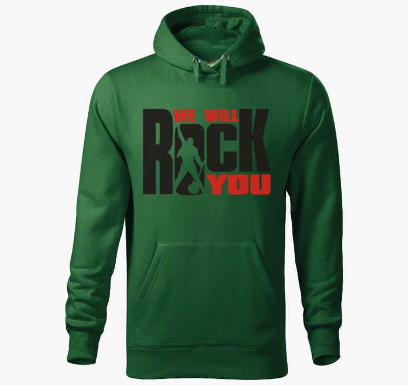 We will rock you kapucnis pulóver — Üvegzöld