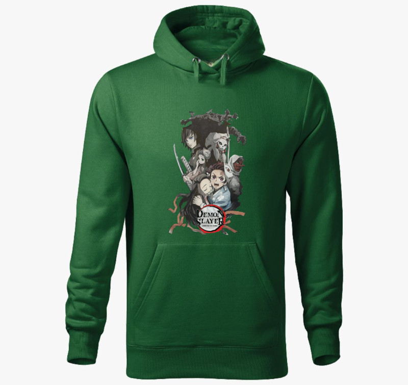 Demon Slayer Anime kapucnis pulóver — Üvegzöld