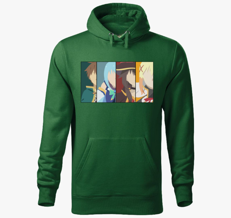 Konosuba karakterek kapucnis pulóver — Üvegzöld