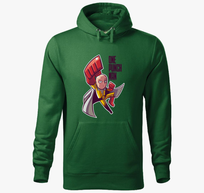 One Punch Man Chibi kapucnis pulóver — Üvegzöld