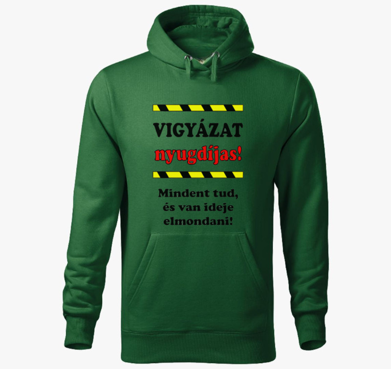 Vigyázat, nyugdíjas kapucnis pulóver — Üvegzöld