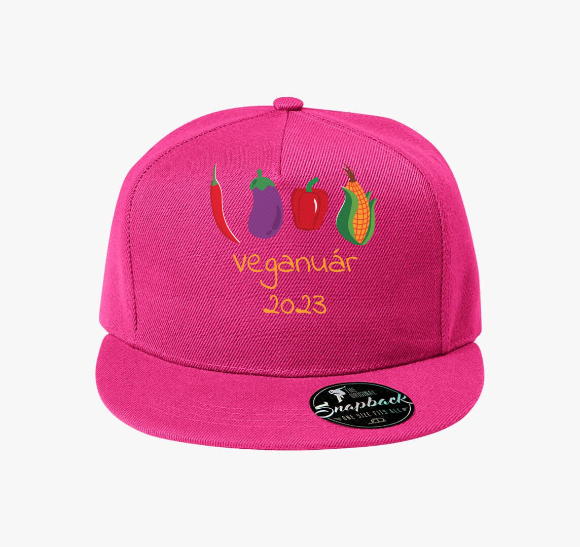 Veganuár 2023 (zöldségekkel) sárga feliratos baseball sapka — Bíborszín