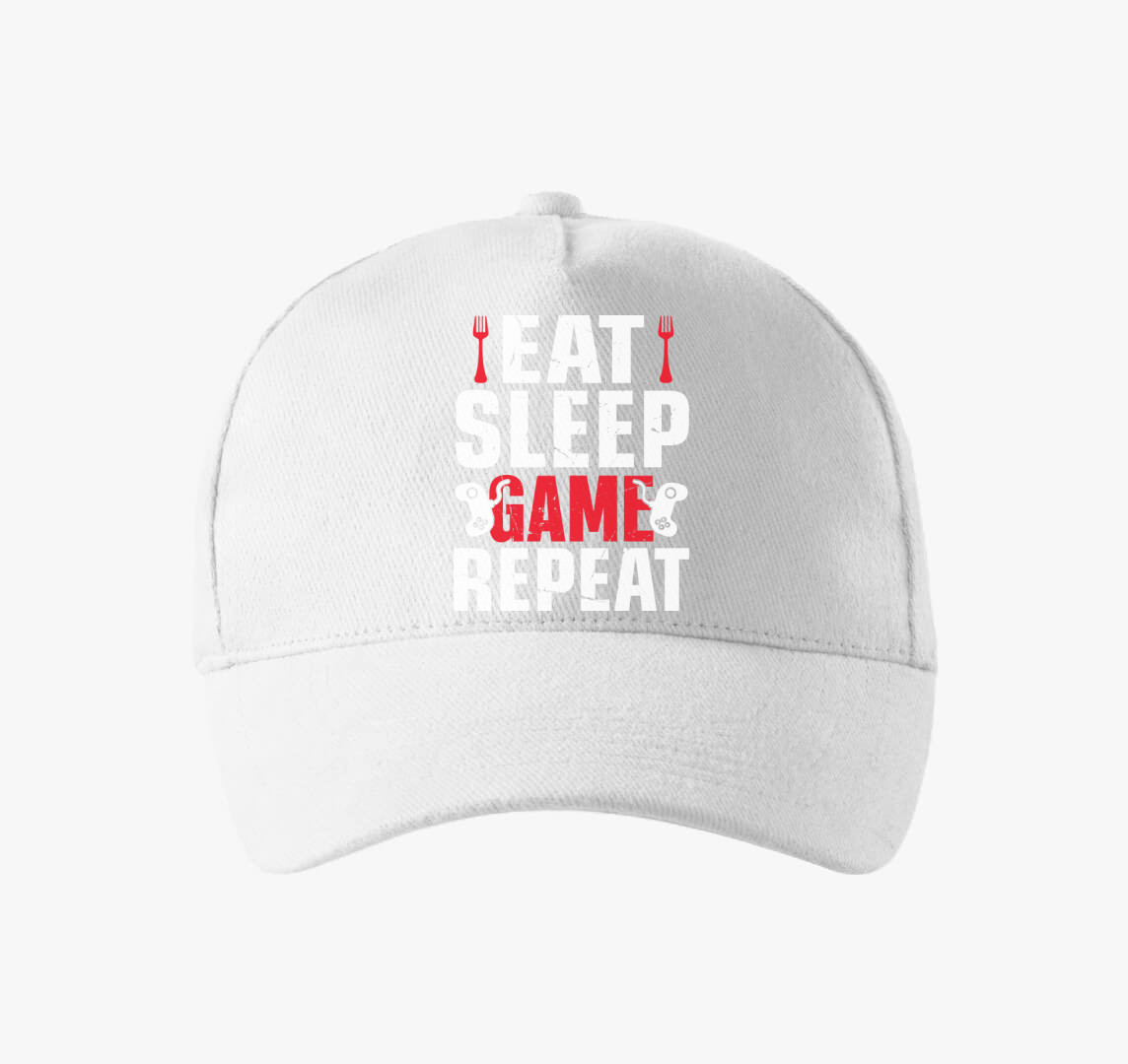 Eat sleep game repeat gamereknek baseball sapka — Fehér