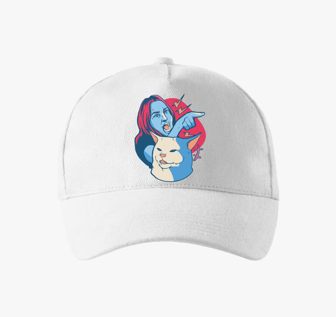 Macskával kiabáló nő meme baseball sapka — Fehér