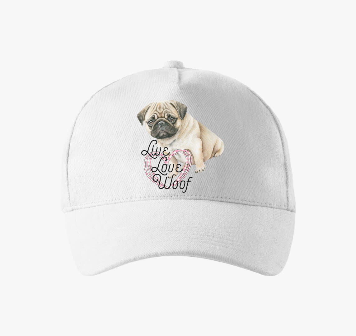 Mopsz szivecskés baseball sapka — Fehér