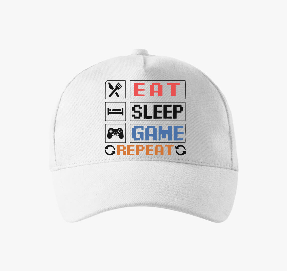 Eat sleep game repeat felirat baseball sapka — Fehér