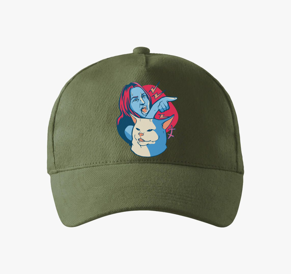 Macskával kiabáló nő meme baseball sapka — Khaki