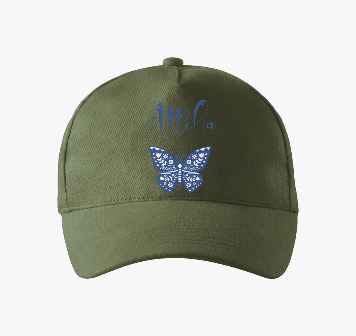 Kék folklór lepkés névvel baseball sapka — Khaki