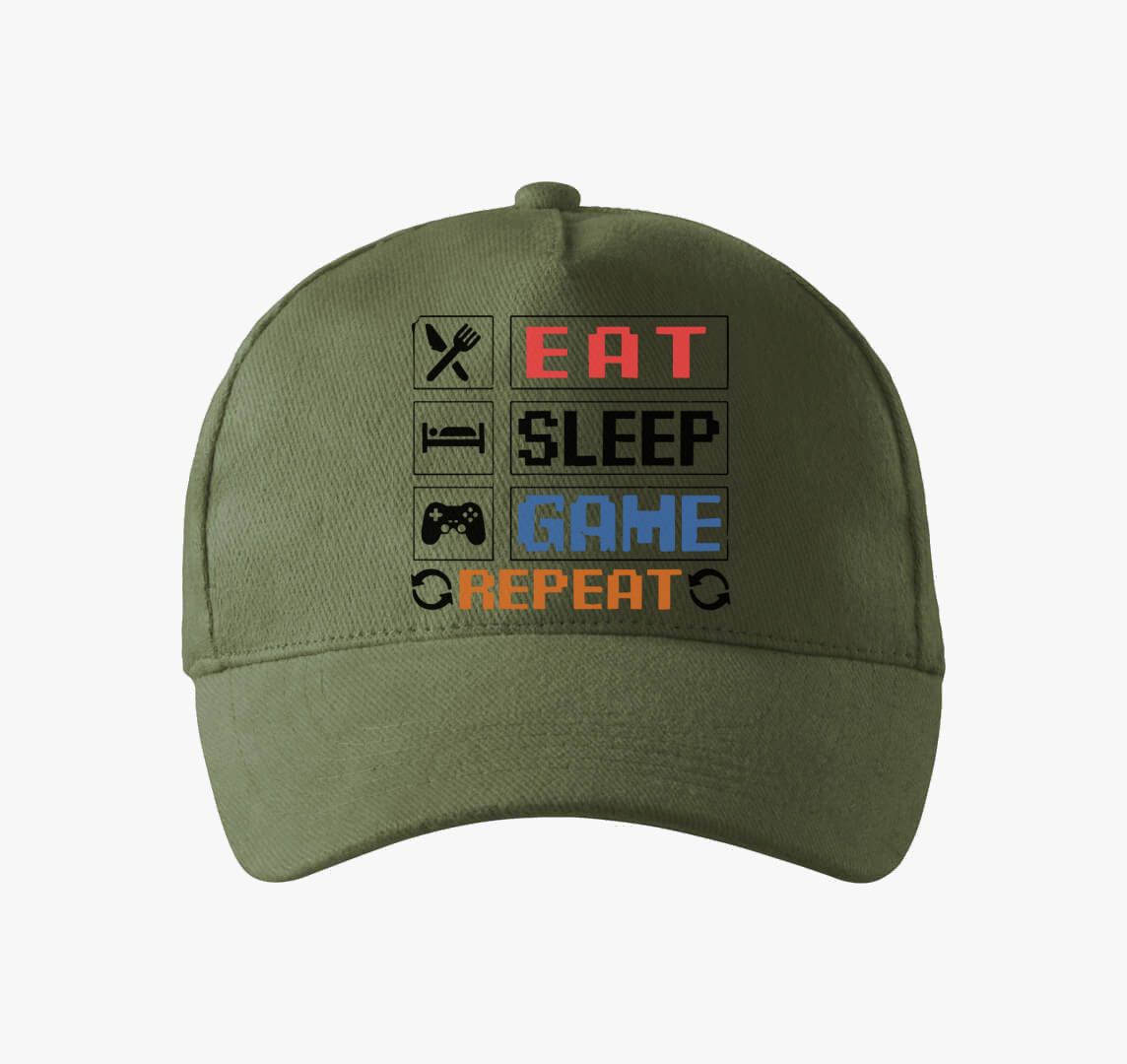 Eat sleep game repeat felirat baseball sapka — Khaki