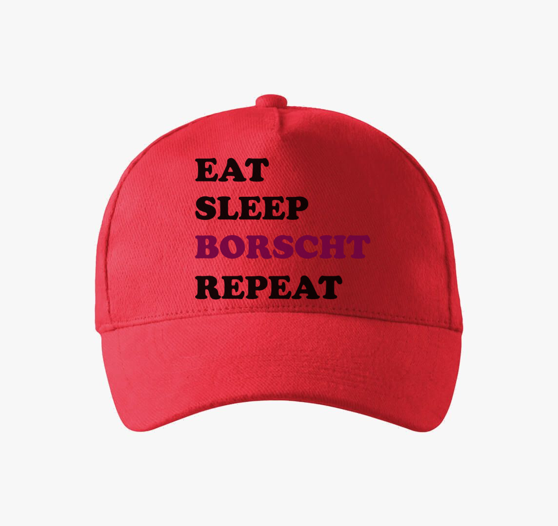 Eat Sleep Borscs baseball sapka — Piros