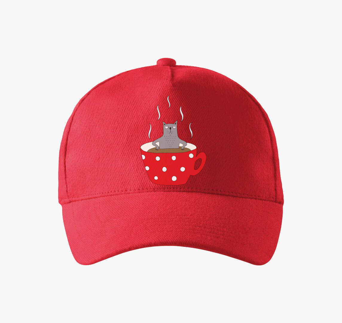 Mokkás szürke macska - baseball sapka — Piros