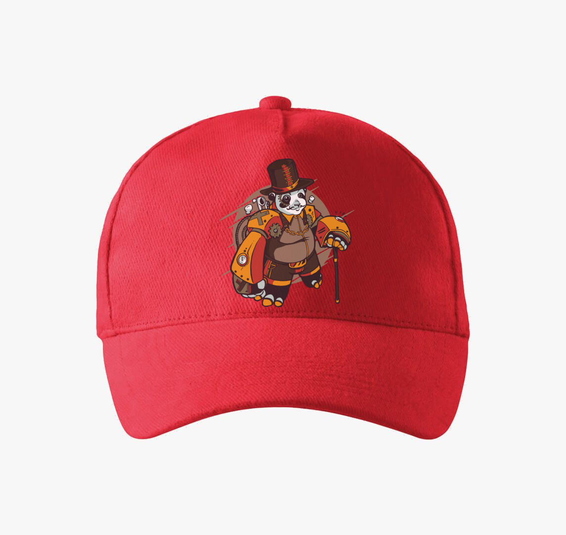 Steampunk Panda baseball sapka — Piros