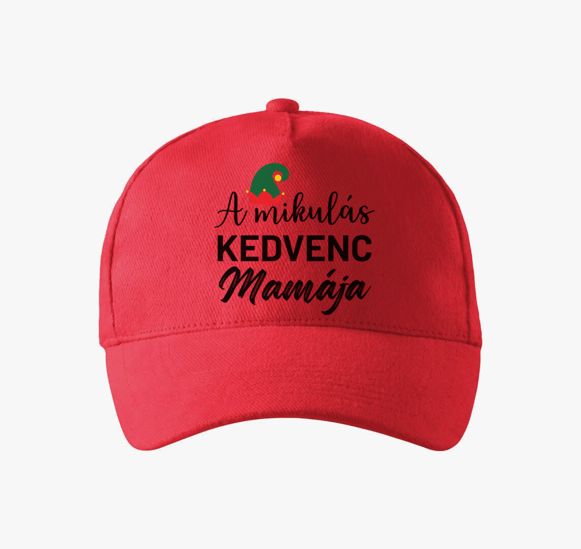 A mikulás kedvenc mamája baseball sapka — Piros