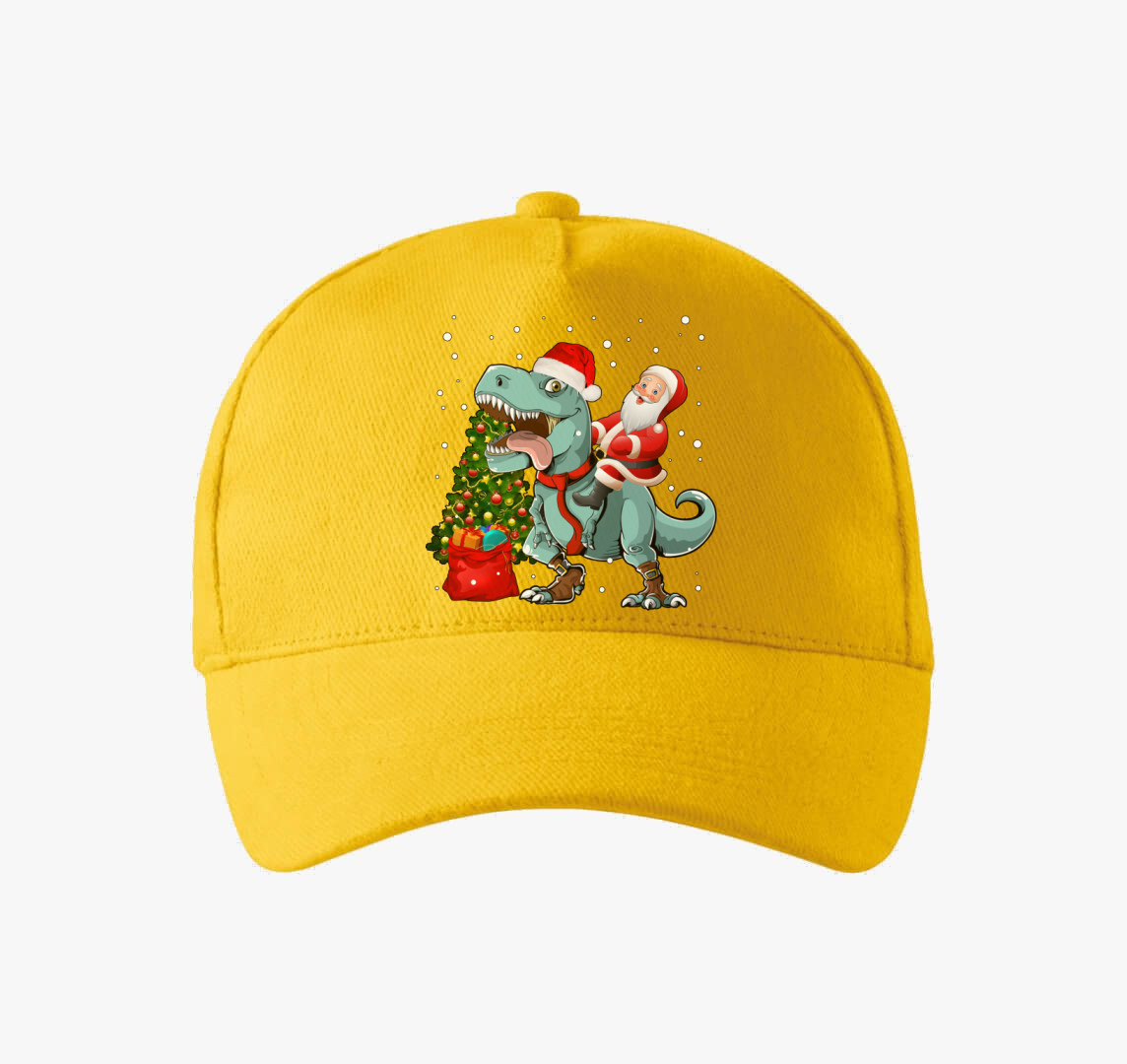 Mikulás a T-Rex hátán baseball sapka — Sárga