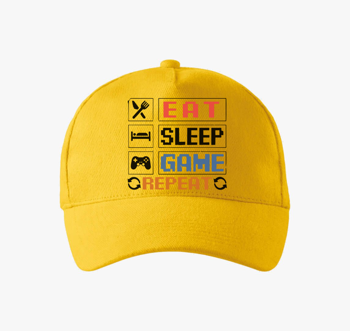 Eat sleep game repeat felirat baseball sapka — Sárga
