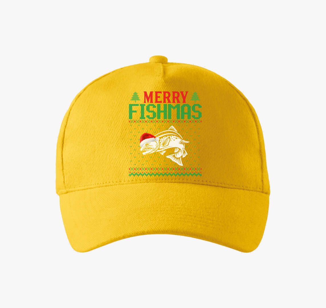 Merry fishmas karácsonyi horgász baseball sapka — Sárga