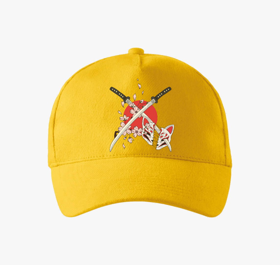 Japán kitsune maszkos baseball sapka — Sárga