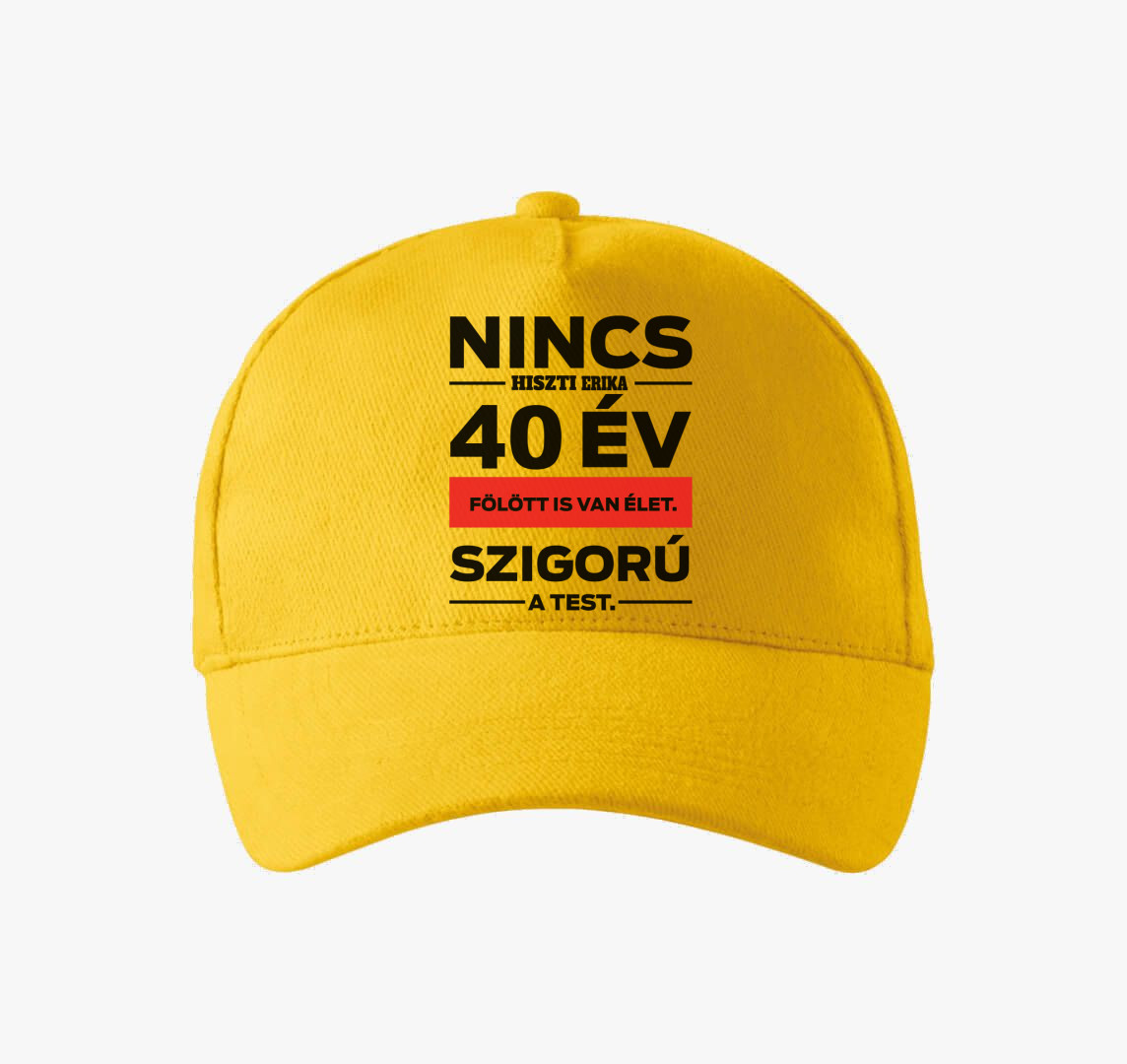 Nincs hiszti! születésnapi baseball sapka (választható névvel és évvel) — Sárga