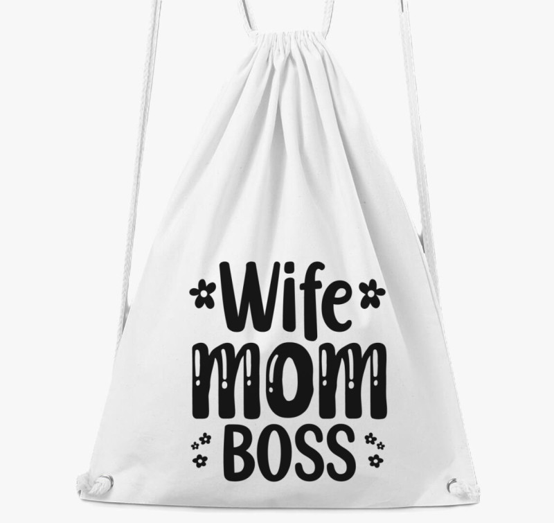 Wife Mom Boss virágos tornazsák — Fehér