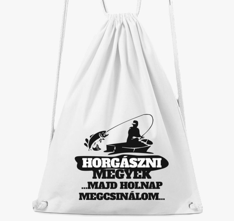 Horgászni megyek tornazsák — Fehér