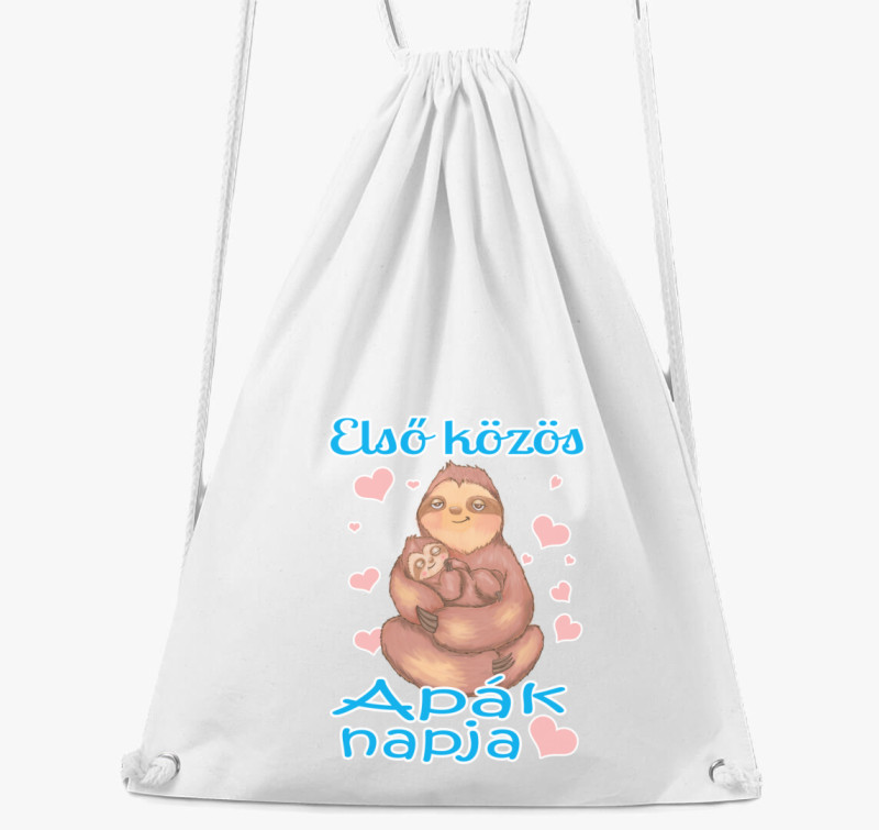 Első közös Apák napja lajhár fiús tornazsák — Fehér