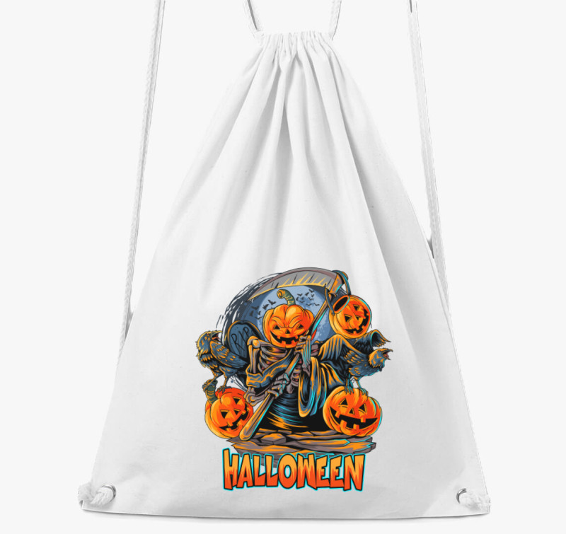 Halloweeni kaszás tök tornazsák — Fehér