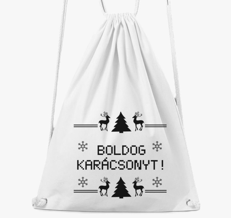 Boldog karácsonyt 8 bit-es tornazsák — Fehér