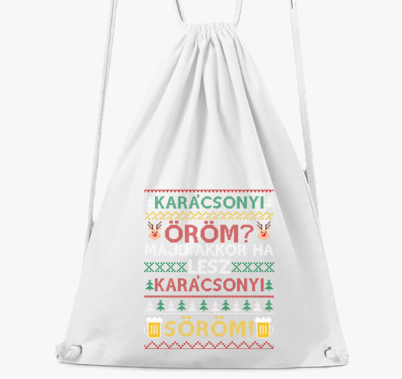 Söröm az öröm karácsonyi tornazsák — Fehér