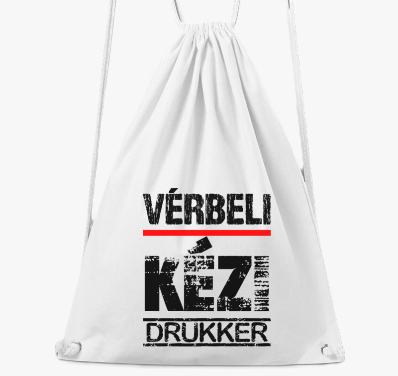 Vérbeli kézi drukker tornazsák — Fehér