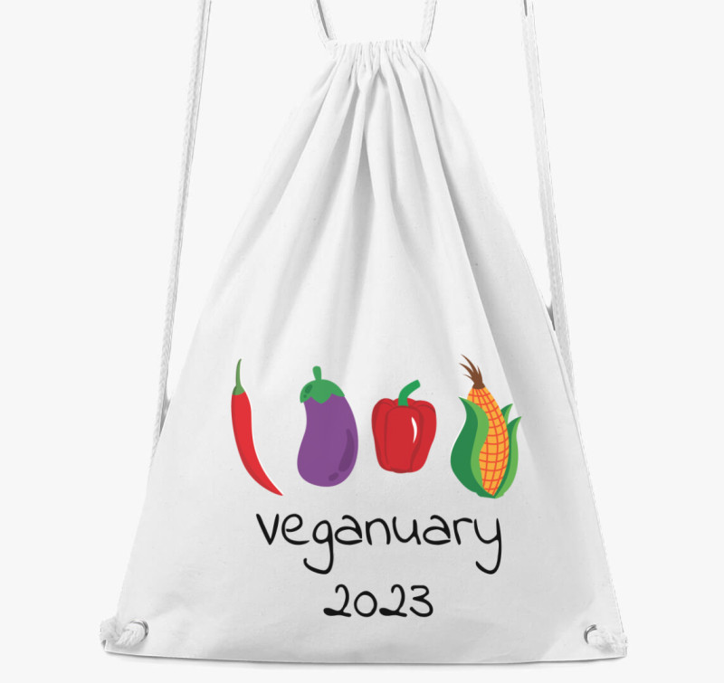 Veganuary 2023 (zöldségekkel) tornazsák — Fehér