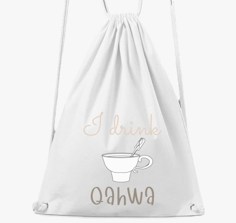 I drink Qahwa - török/arab kávé (világos) tornazsák — Fehér