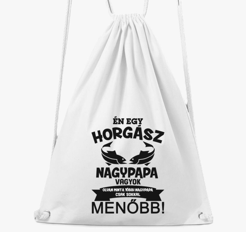Horgász nagypapa tornazsák — Fehér