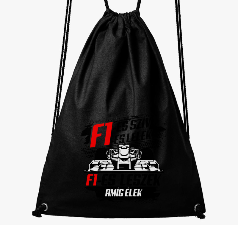 F1es szív F1es lélek tornazsák — Fekete