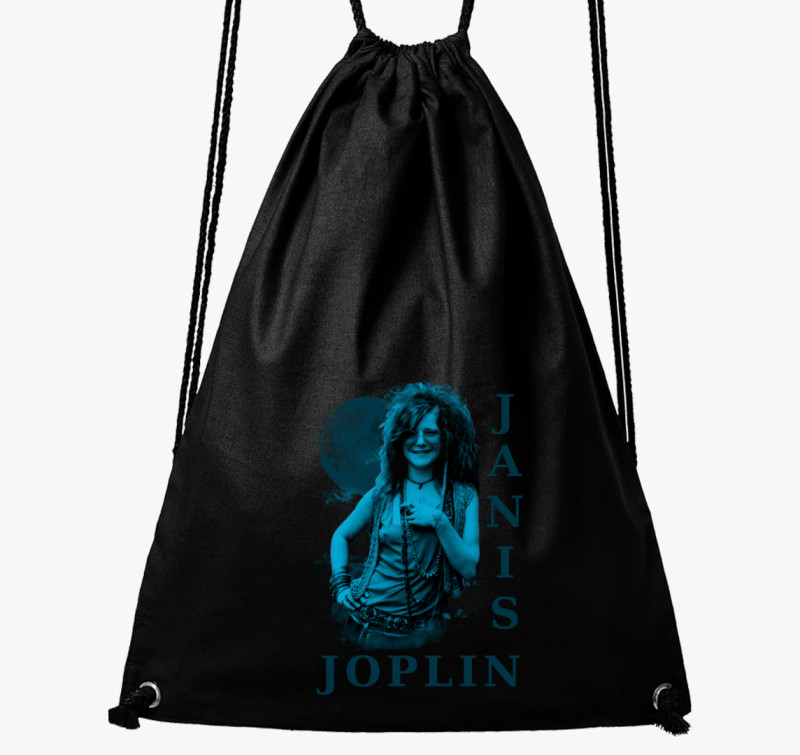 Janis Joplin kék portré tornazsák — Fekete