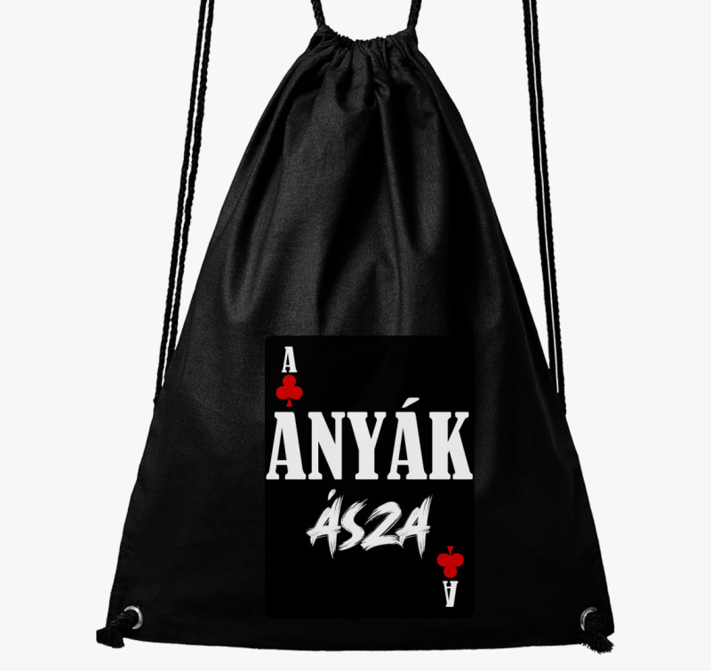 Anyák ásza kártyás feliratos tornazsák — Fekete