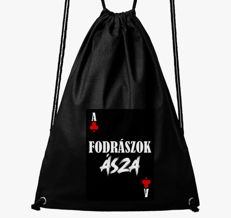 Fodrászok ásza kártyás feliratos tornazsák — Fekete