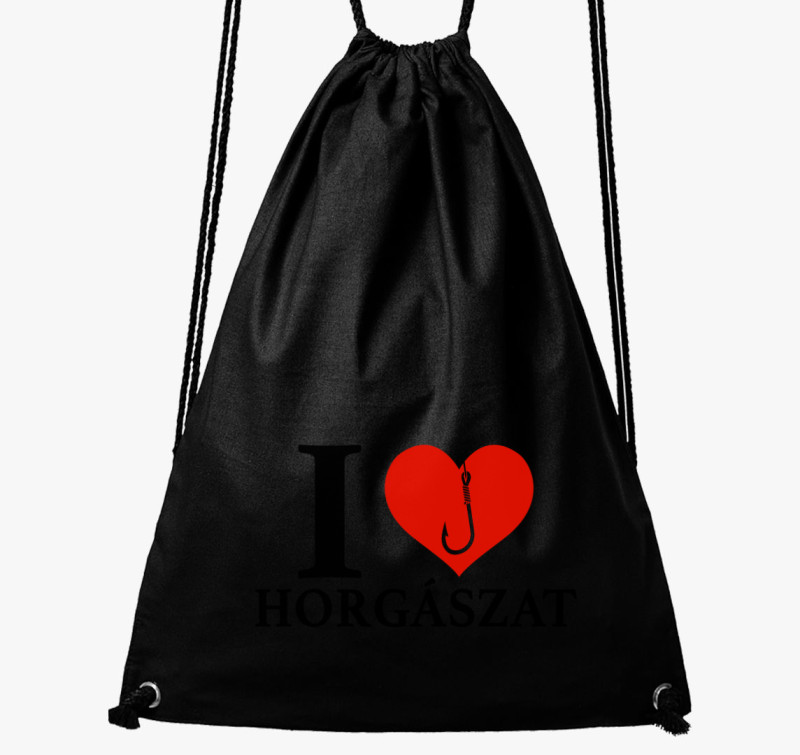 I love horgászat tornazsák — Fekete