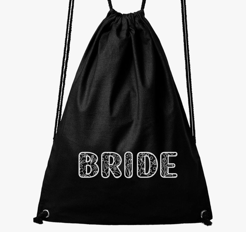 Bride fehér virágos betűs tornazsák — Fekete