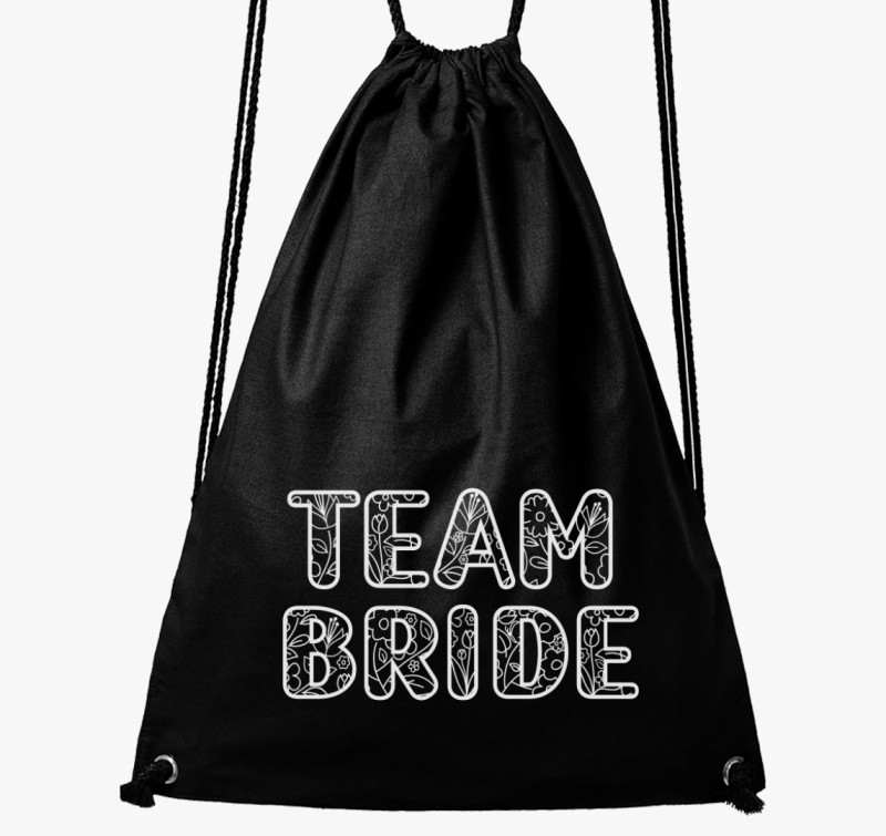 TEAM Bride fehér virágos betűs tornazsák — Fekete