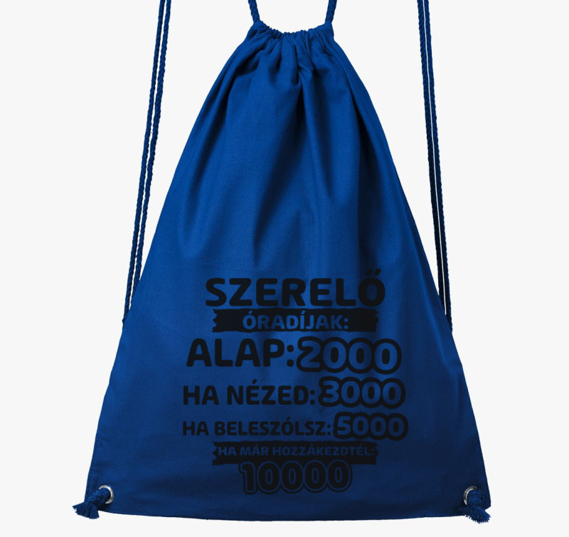 Szerelő óradíjak munka tornazsák — Királykék