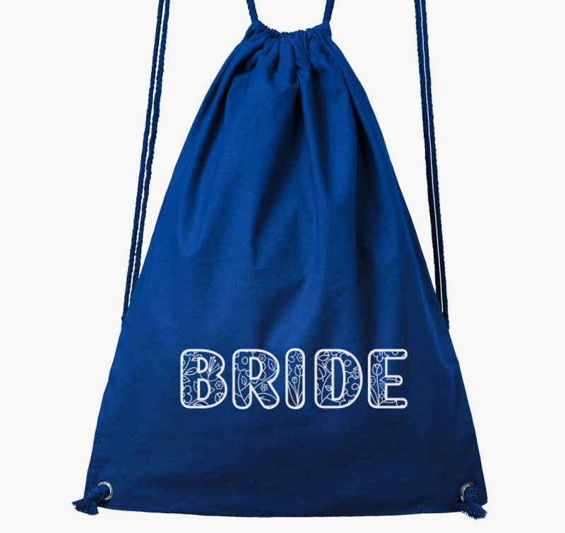 Bride fehér virágos betűs tornazsák — Királykék