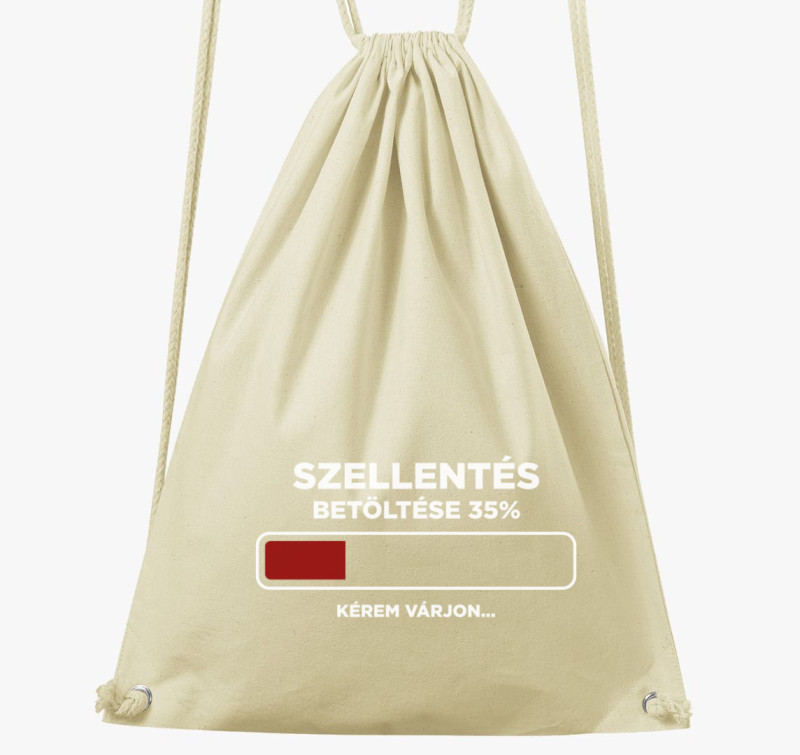 Szellentős Fingós  vicces tornazsák — Natúr