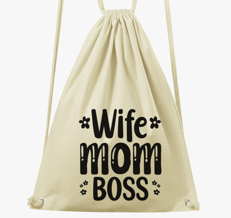 Wife Mom Boss virágos tornazsák — Natúr