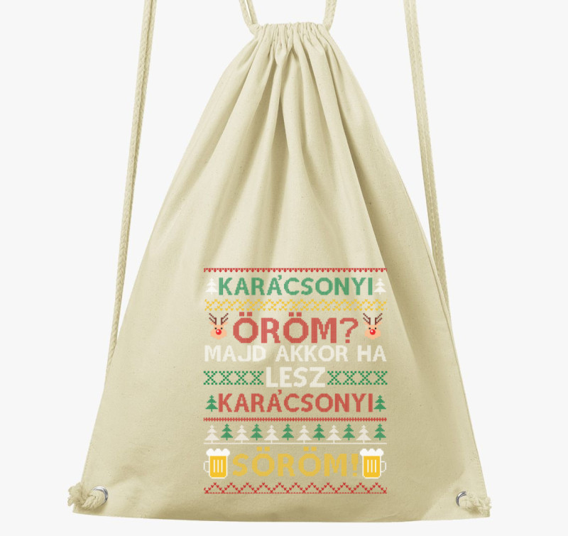 Söröm az öröm karácsonyi tornazsák — Natúr