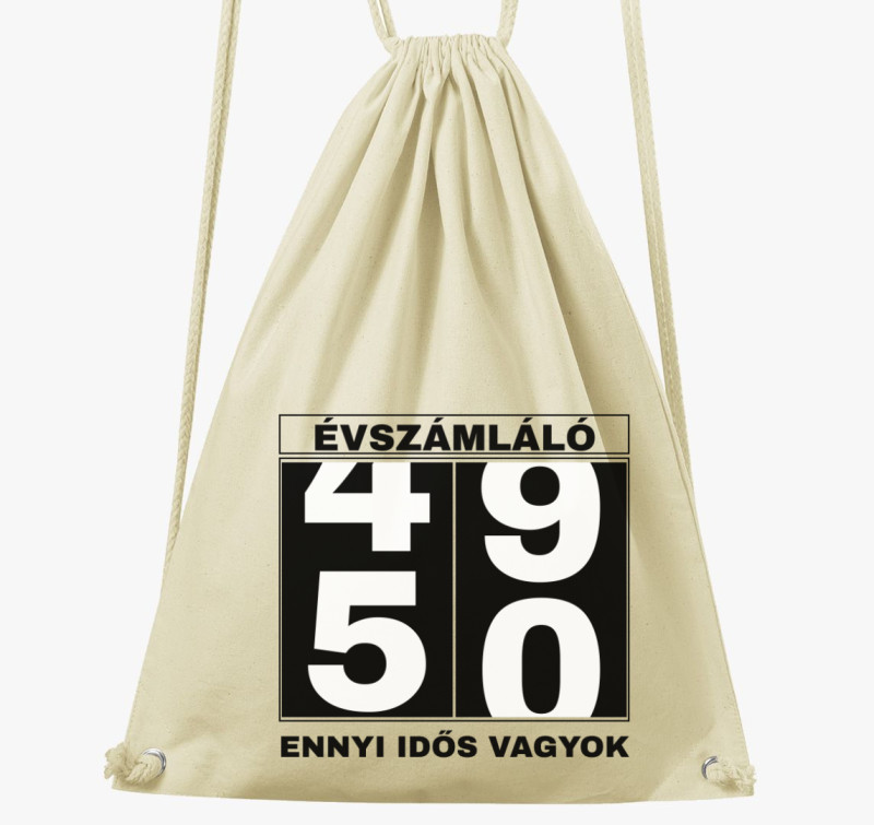 Évszámláló 50 éves szülinapi tornazsák — Natúr