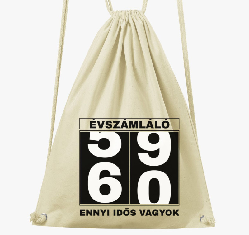 Évszámláló 60 éves szülinapi tornazsák — Natúr