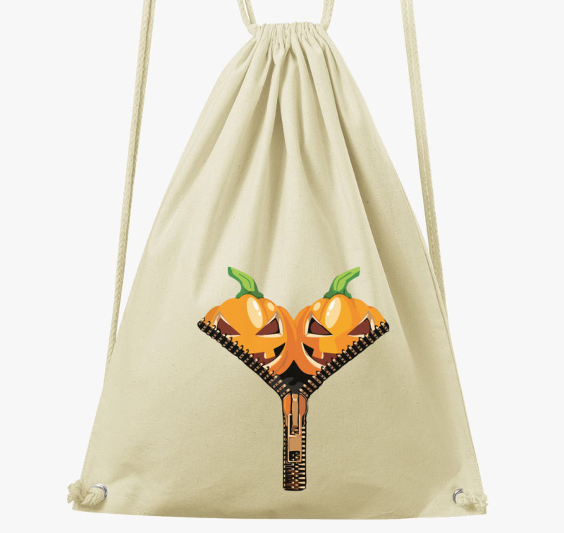 Halloween pumpkin zipper tornazsák — Natúr