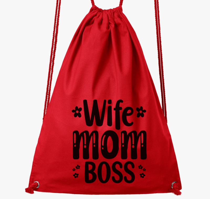 Wife Mom Boss virágos tornazsák — Piros