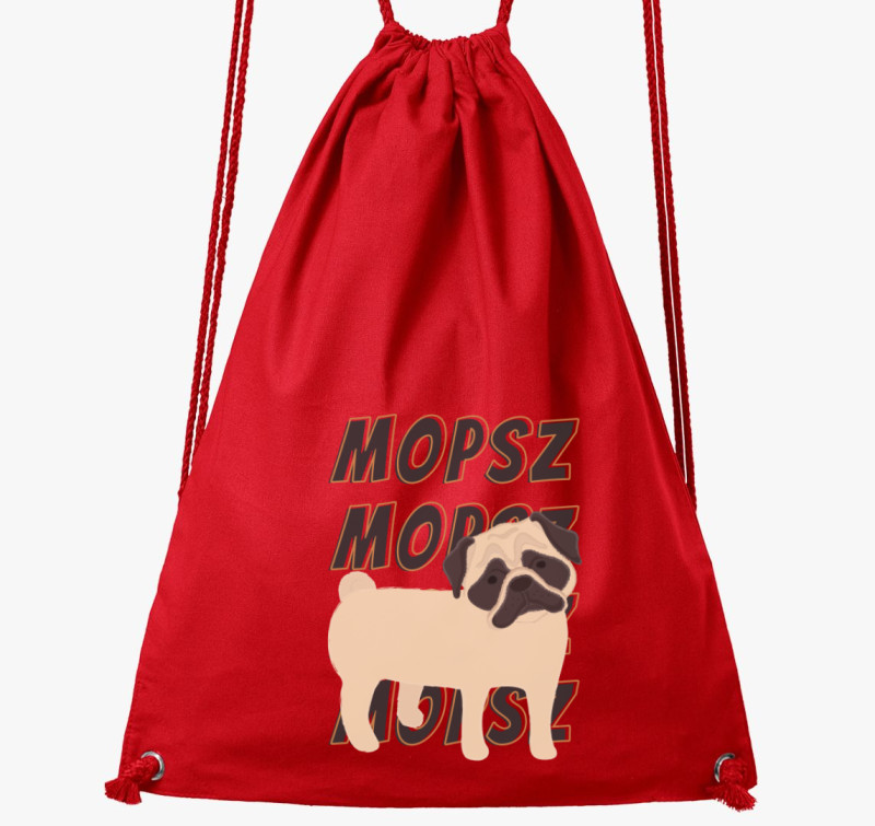 Mopsz mintás tornazsák — Piros
