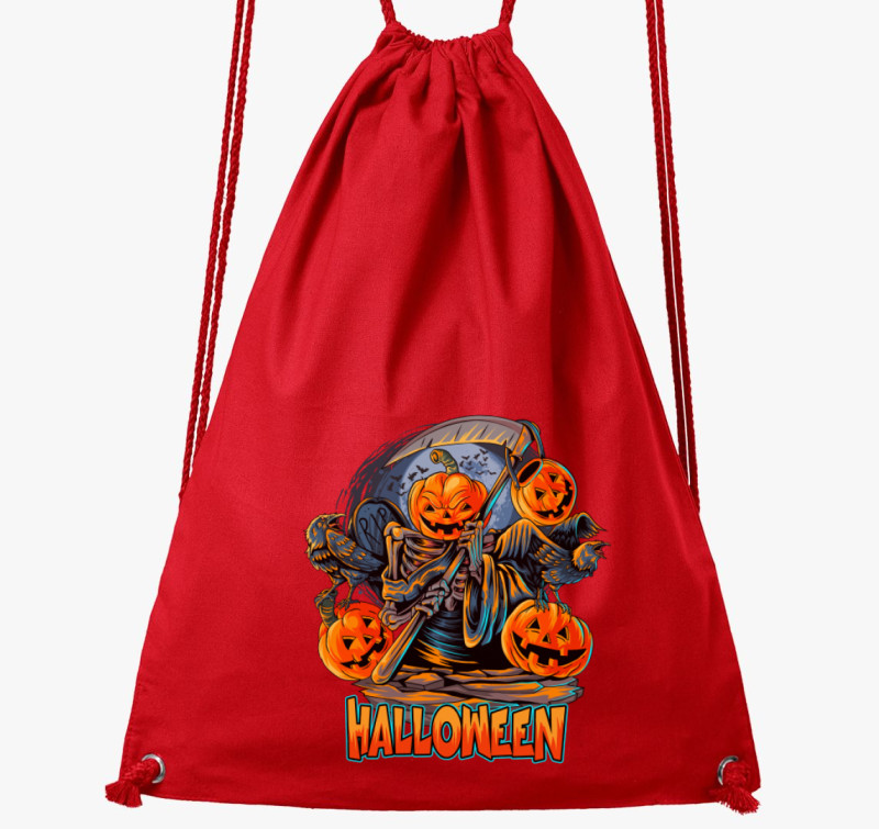 Halloweeni kaszás tök tornazsák — Piros